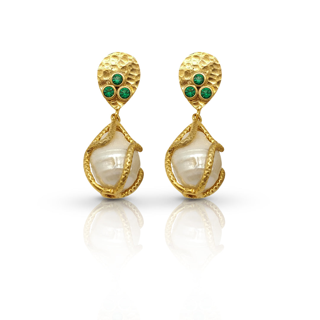 Aurora Fancy Pearl Cage Gold Earrings