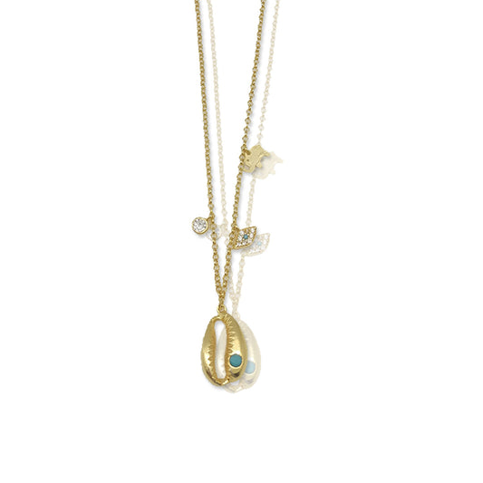 Dainty Diamond Shell Charm Necklace