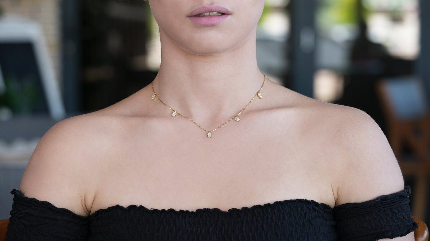 Five Tiny Gold Hamza Choker covered with CZ diamond