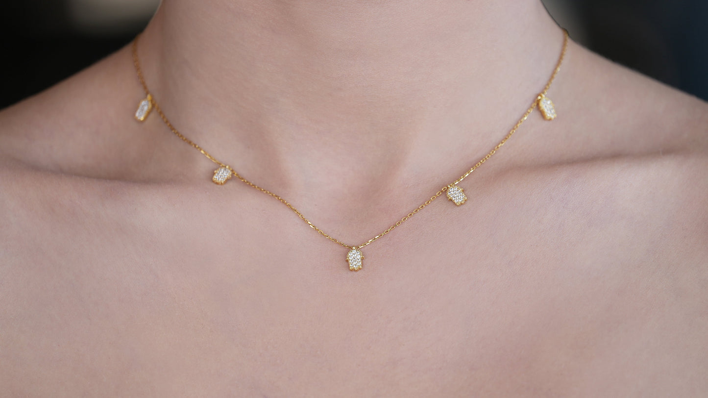 Five Tiny Gold Hamza Choker covered with CZ diamond