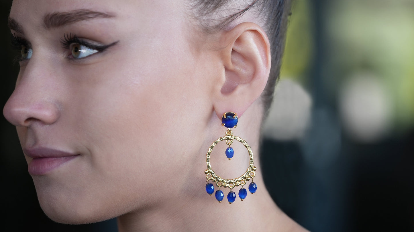 Dangling Hoop Earring with Blue stones