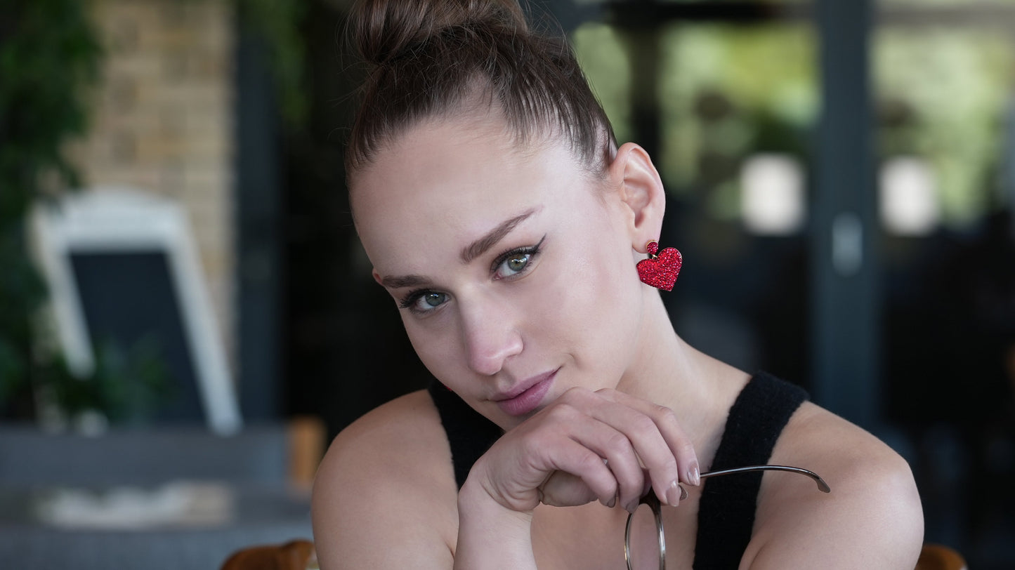 Sparkly Red Heart Earring