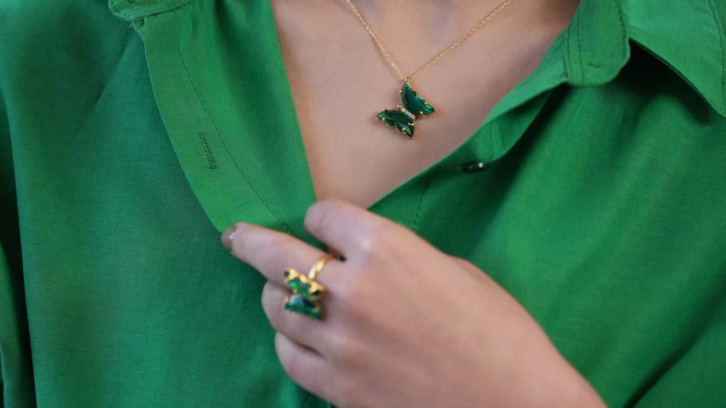 Crystal Green Butterfly Ring