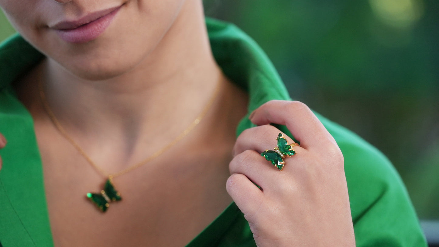 Crystal Green Butterfly Ring