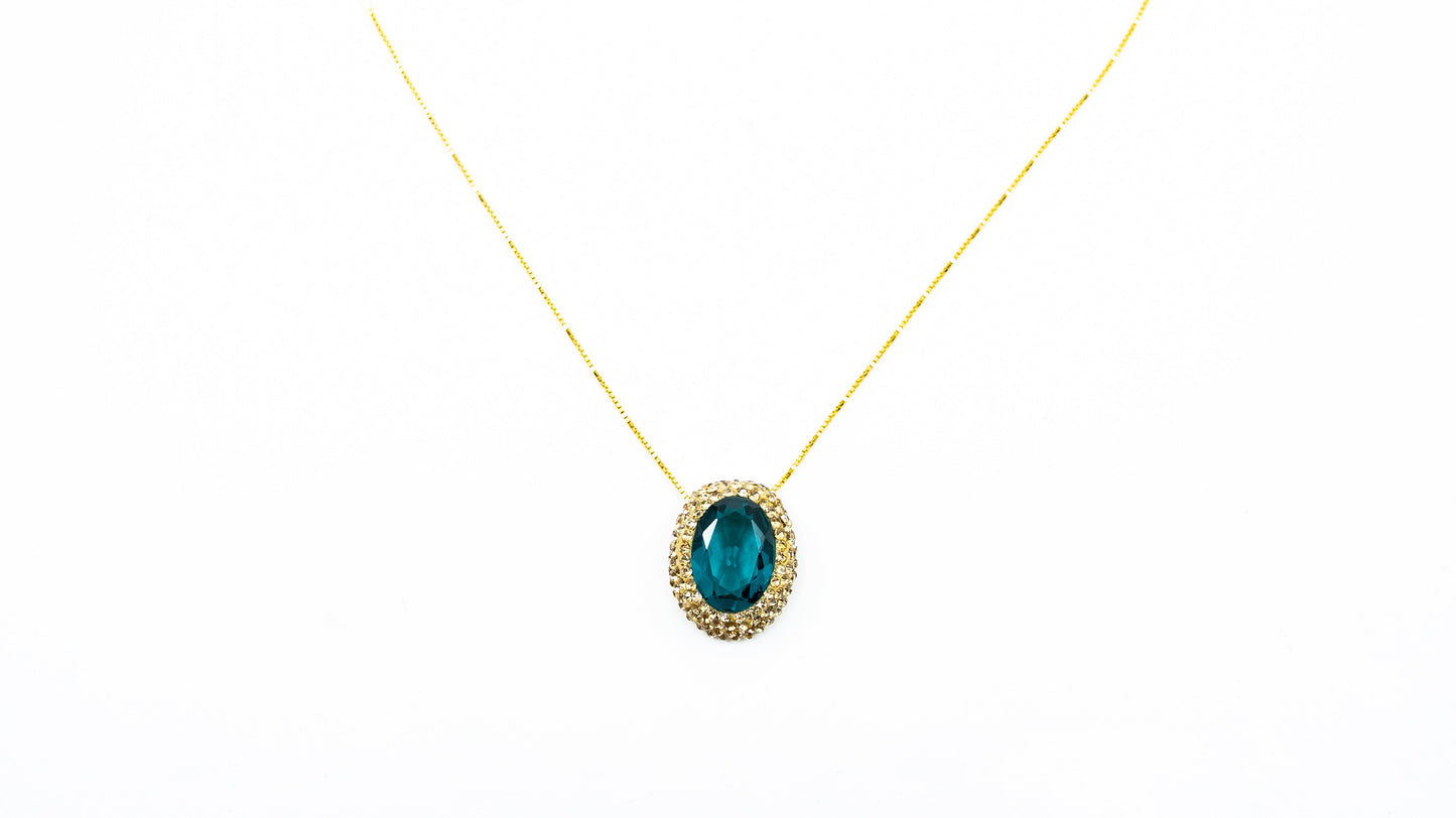 Gold Pendant Necklace in Blue