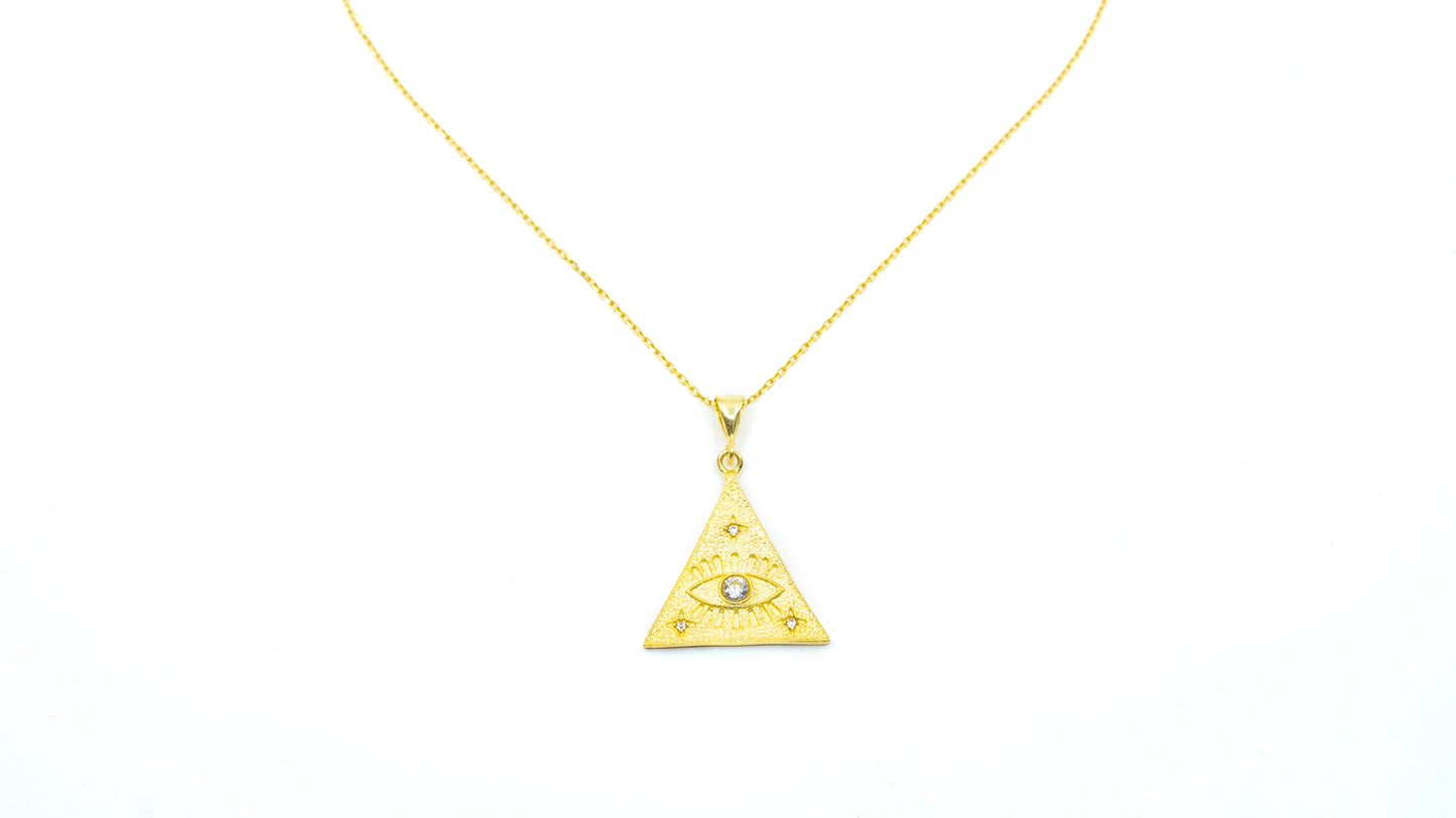 Gold Triangle Evil Eye Necklace