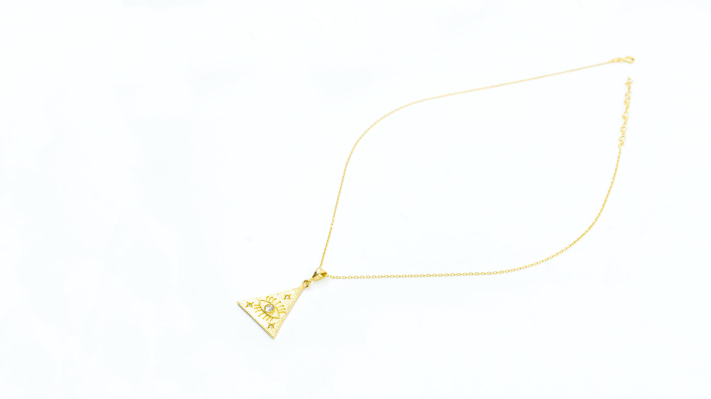 Gold Triangle Evil Eye Necklace