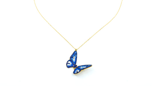 Gold Blue Butterfly Necklace