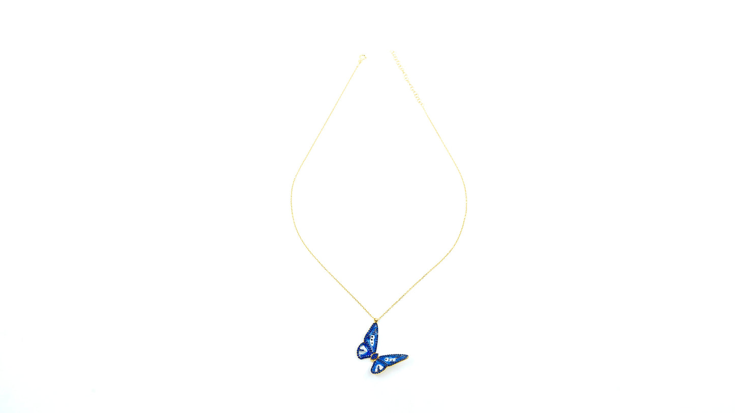 Gold Blue Butterfly Necklace