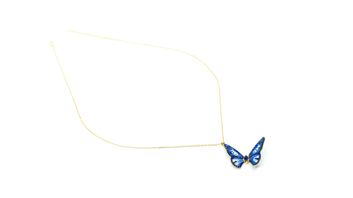 Gold Blue Butterfly Necklace