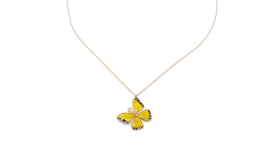 Yellow Enamel Butterfly Necklace