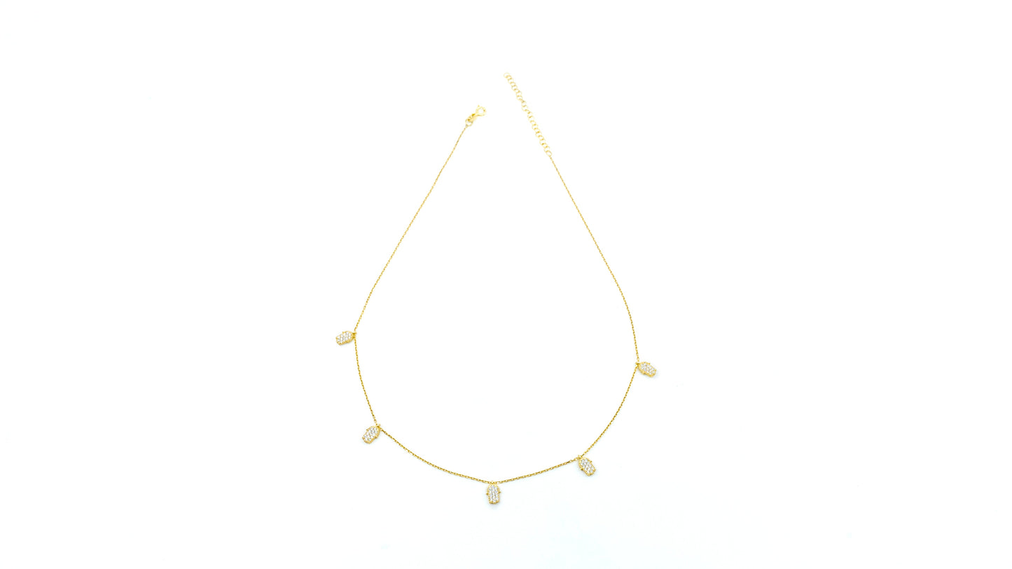 Five Tiny Gold Hamza Choker covered with CZ diamond