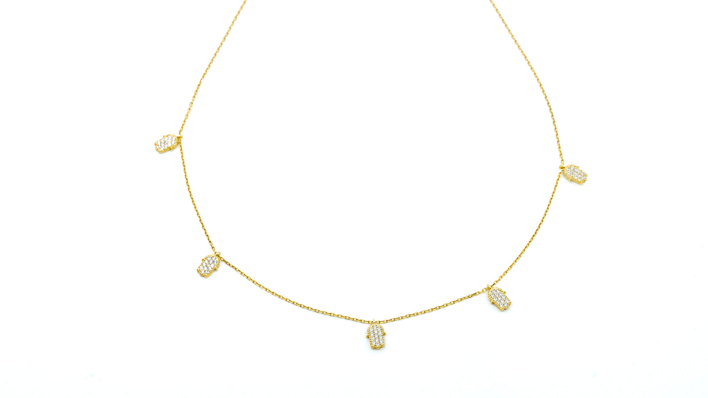 Five Tiny Gold Hamza Choker covered with CZ diamond