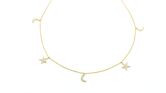 Five Charms of Moon and Star Necklace