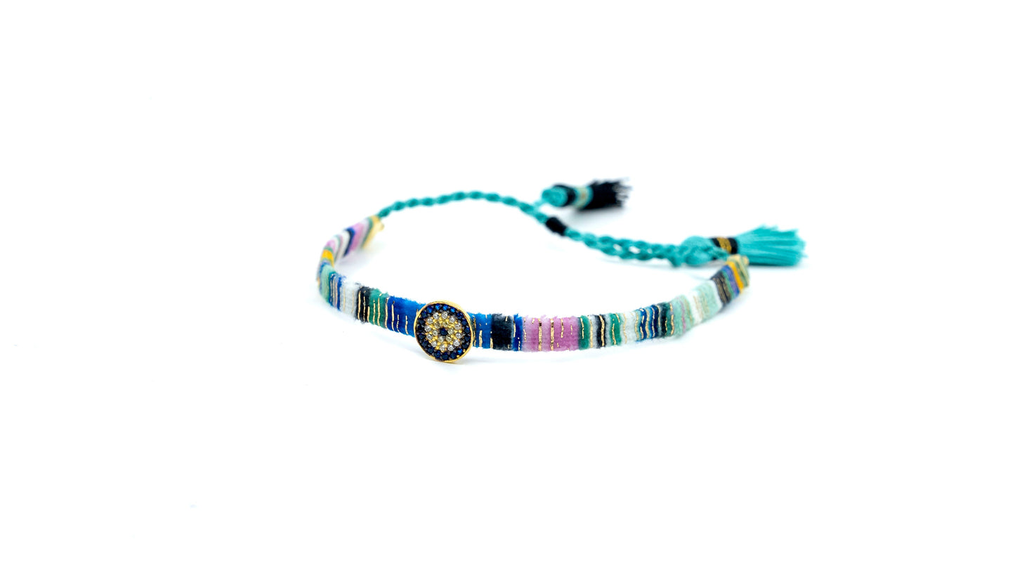 Evil Eye Bracelet with Colorful Threads