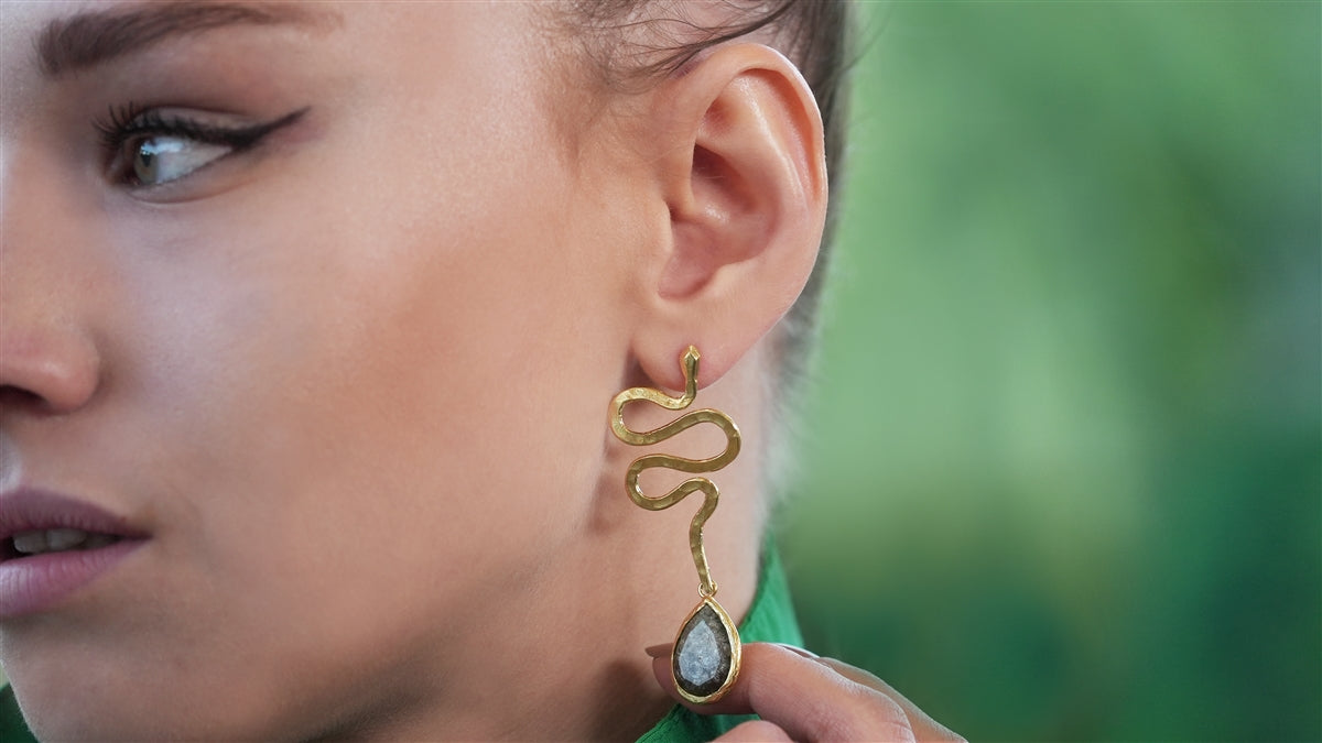 Labradorite Snake Earrings