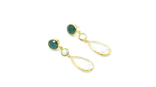 Triple Stone Gold Earring