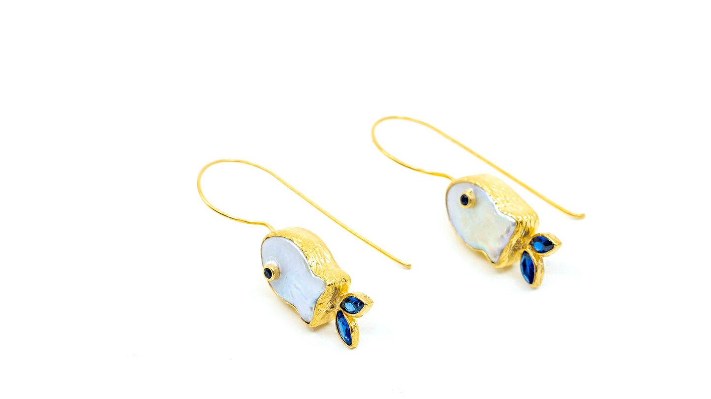 Blue and Gold Dangling Fish Earring