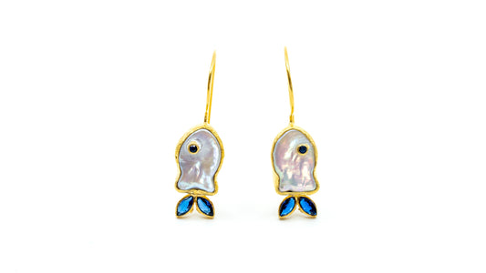 Blue and Gold Dangling Fish Earring