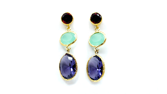 Red, Blue, Purple Three Piece Dangling Earring