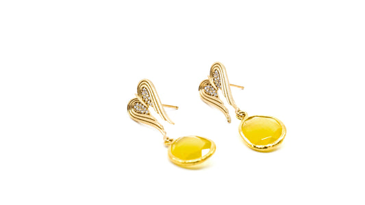 Dangling Heart Earring with Yellow Oval Stone