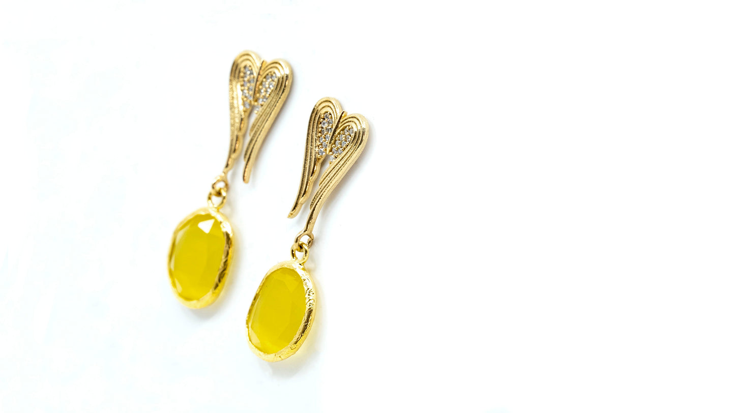 Dangling Heart Earring with Yellow Oval Stone