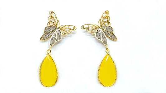 Dangling Butterfly Earring with Yellow Stone