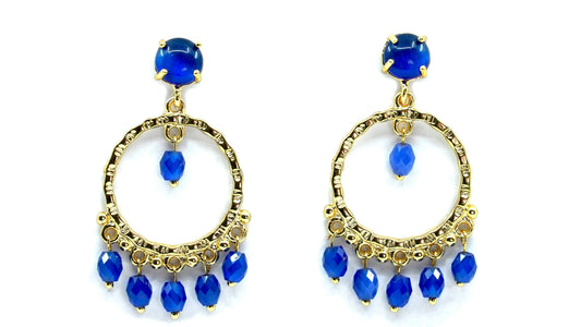 Dangling Hoop Earring with Blue stones