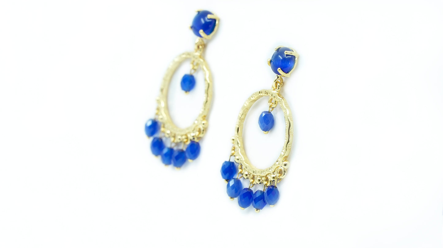 Dangling Hoop Earring with Blue stones