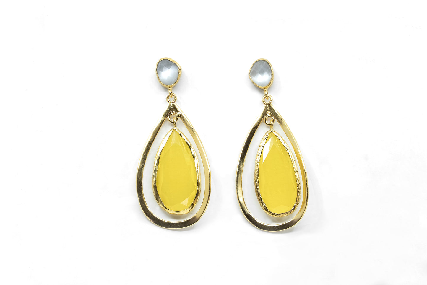 Tear Drop Dangling Earing with yellow stone