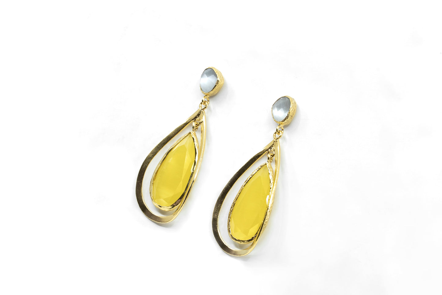 Tear Drop Dangling Earing with yellow stone