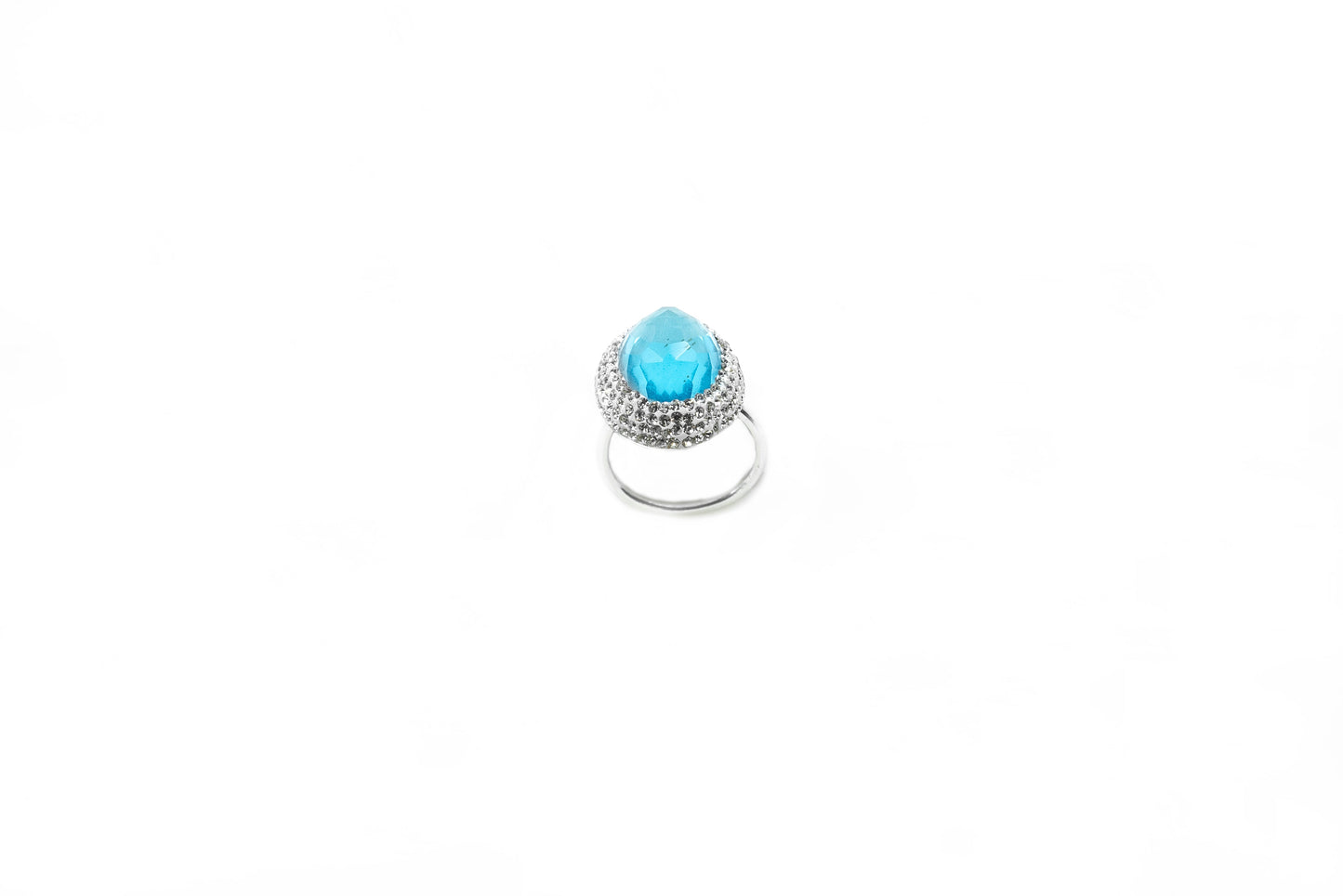 Round Baby Blue Stone Ring with Hematite Trim