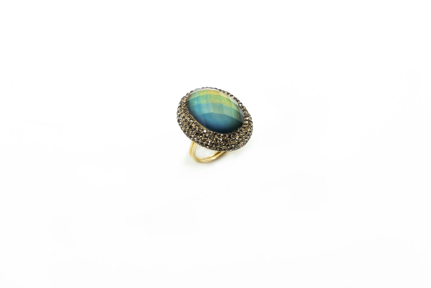 Round Diaspore Color Changing Ring With Hematite Trim