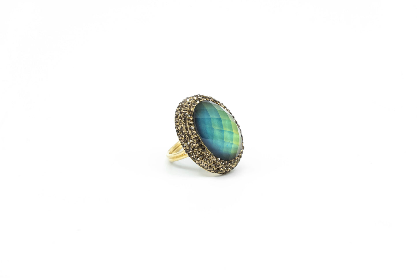 Round Diaspore Color Changing Ring With Hematite Trim