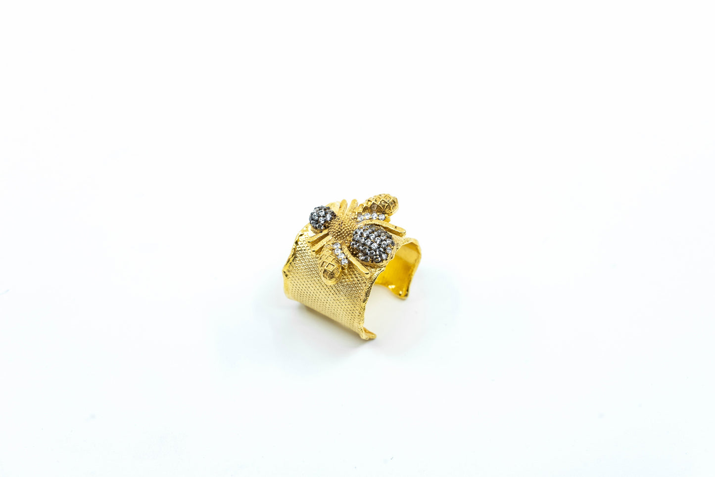 Gold Wide Band Bumble Bee Ring