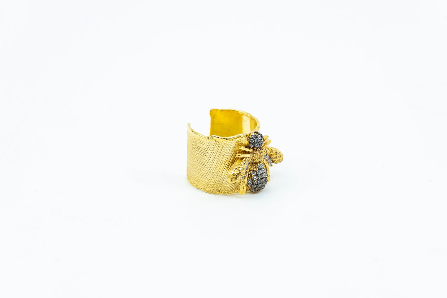 Gold Wide Band Bumble Bee Ring