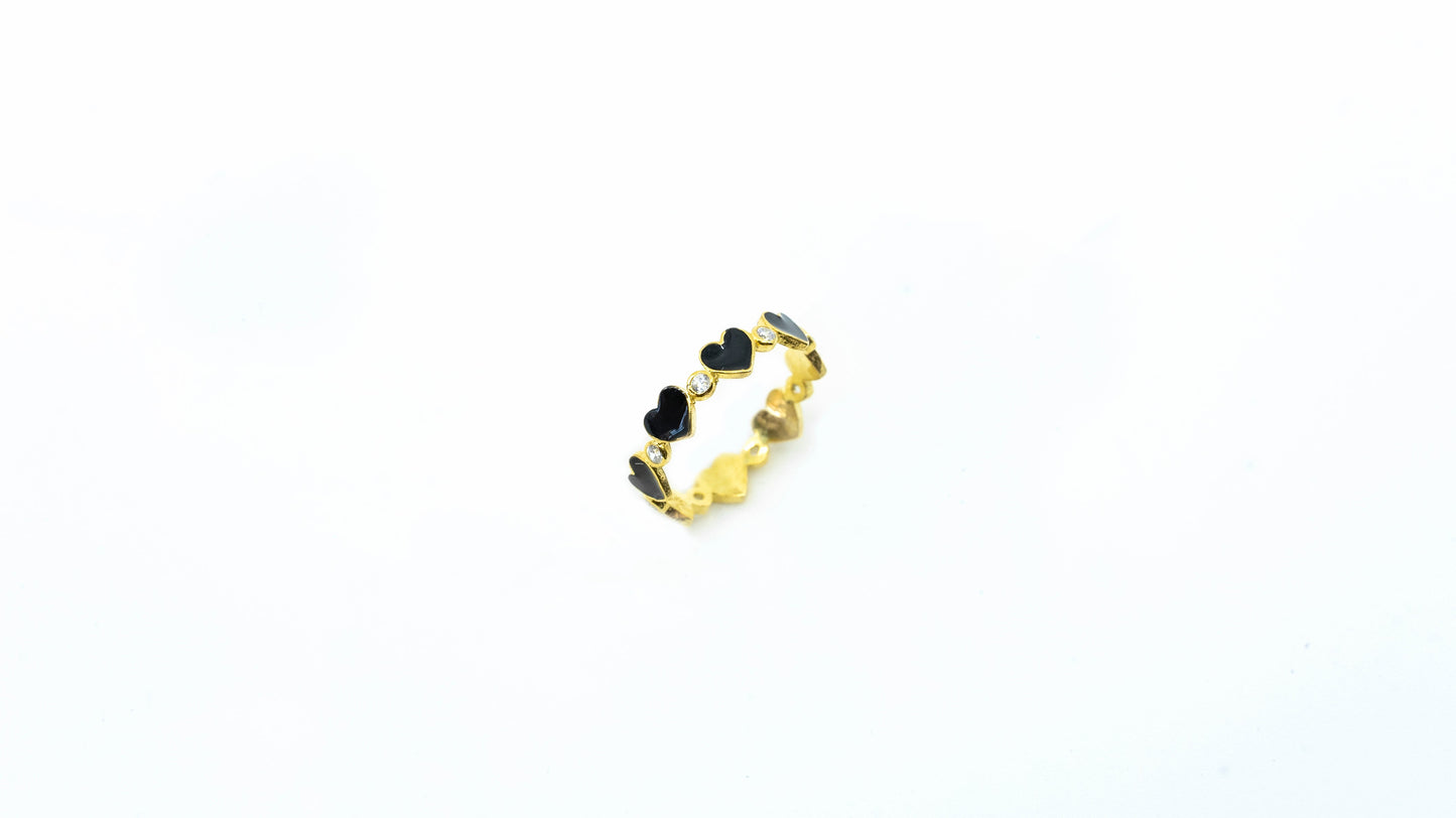 Black Heart To Heart Ring With CZ Diamonds