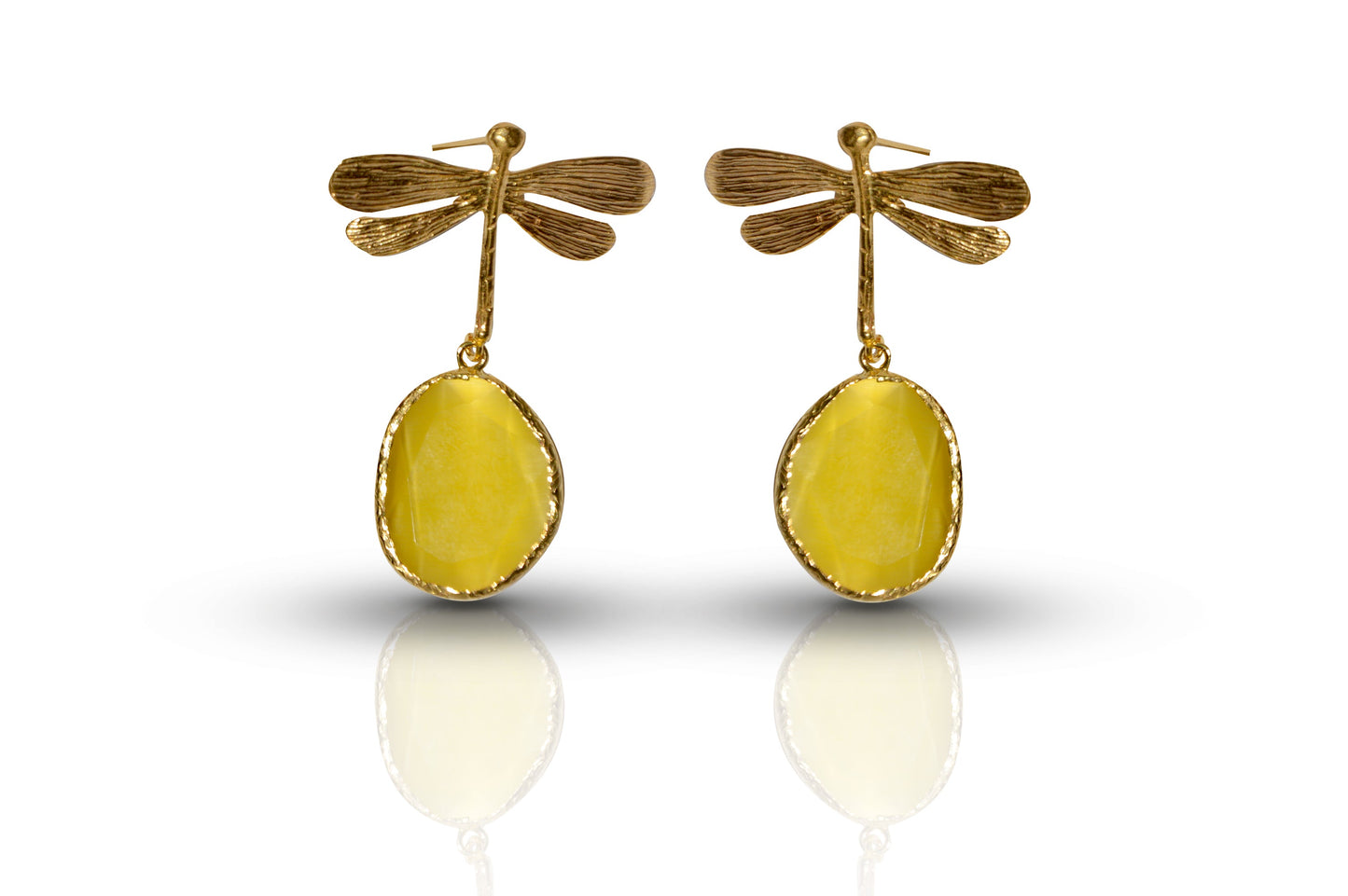 Aurora Mustard Dragonfly Gold Earrings