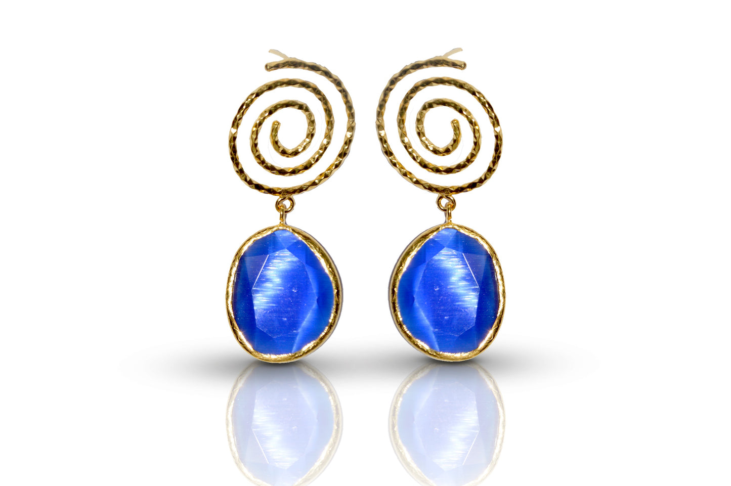 Aurora Navy Blue Spiral Gold Earrings