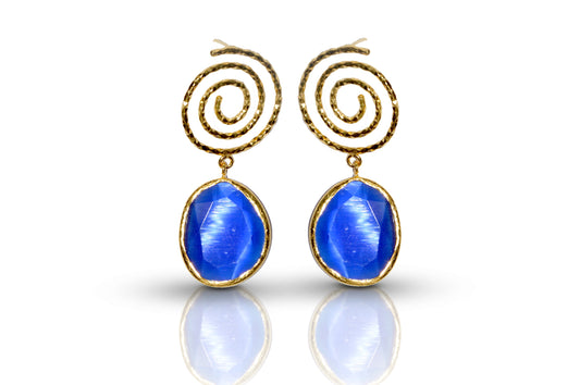 Aurora Navy Blue Spiral Gold Earrings