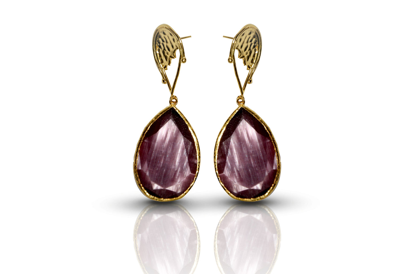 Aurora Purple Rain Drop Gold Earrings