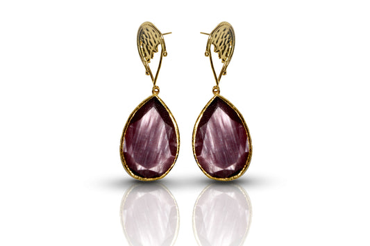 Aurora Purple Rain Drop Gold Earrings