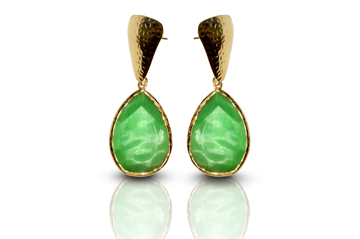 Aurora Green Funnel Gold Earrings