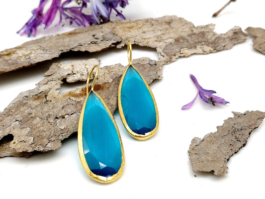 Ocean Blue Gold Earrings