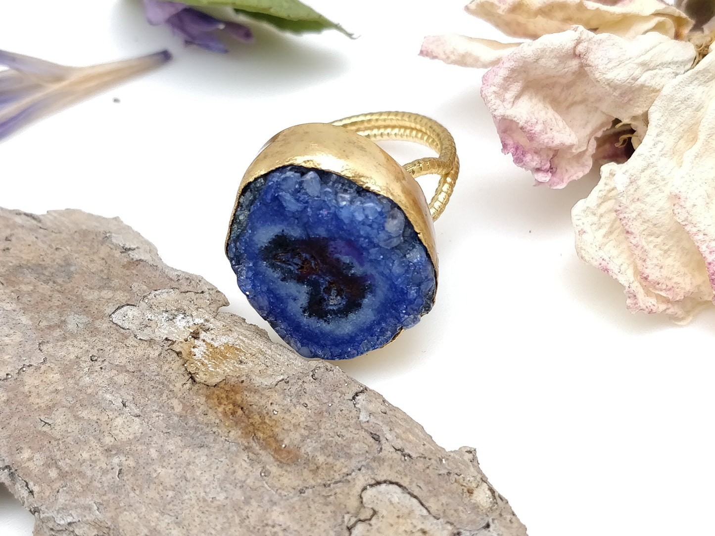 Blue Druzy Agate Gold Ring