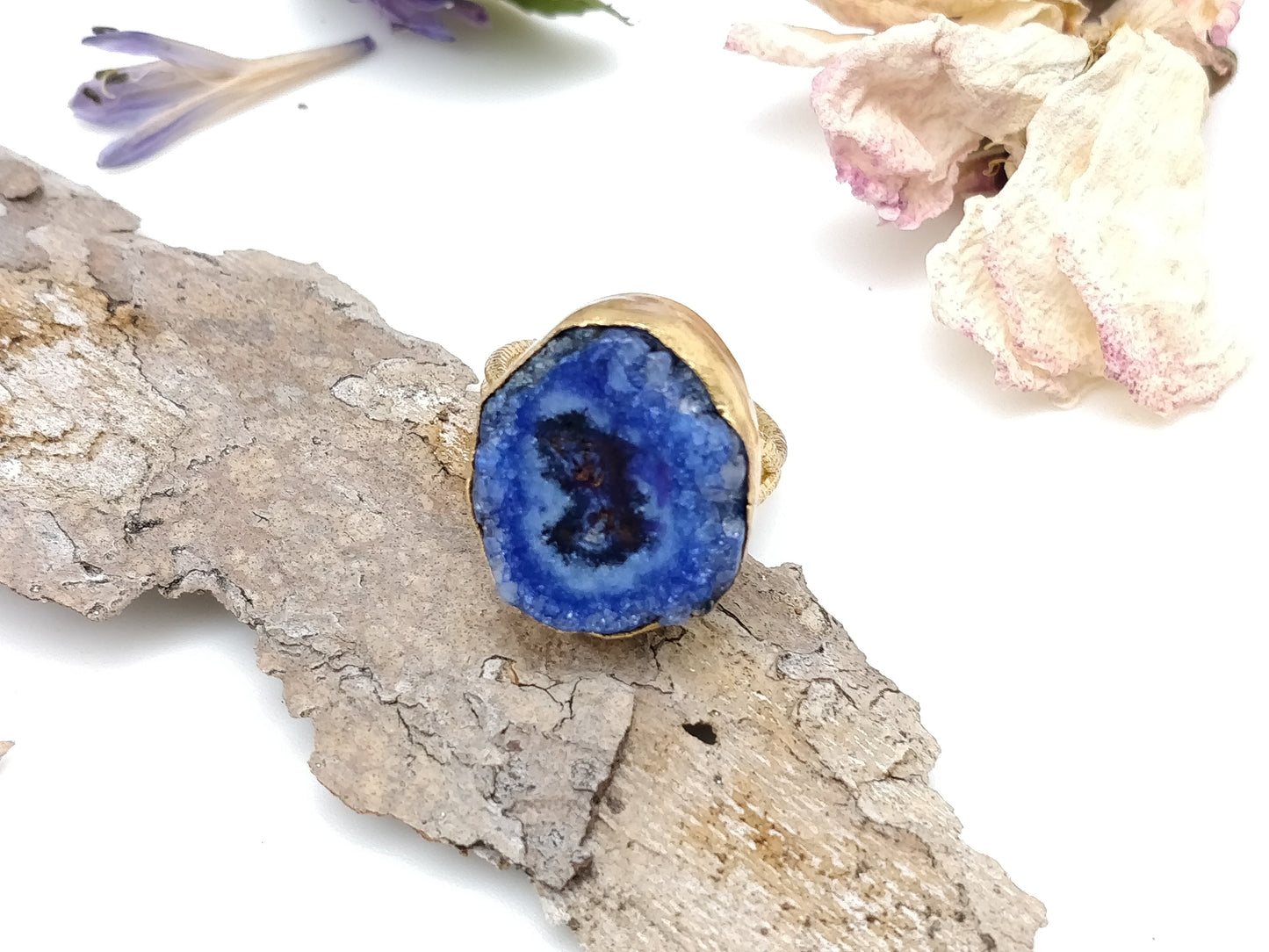 Blue Druzy Agate Gold Ring