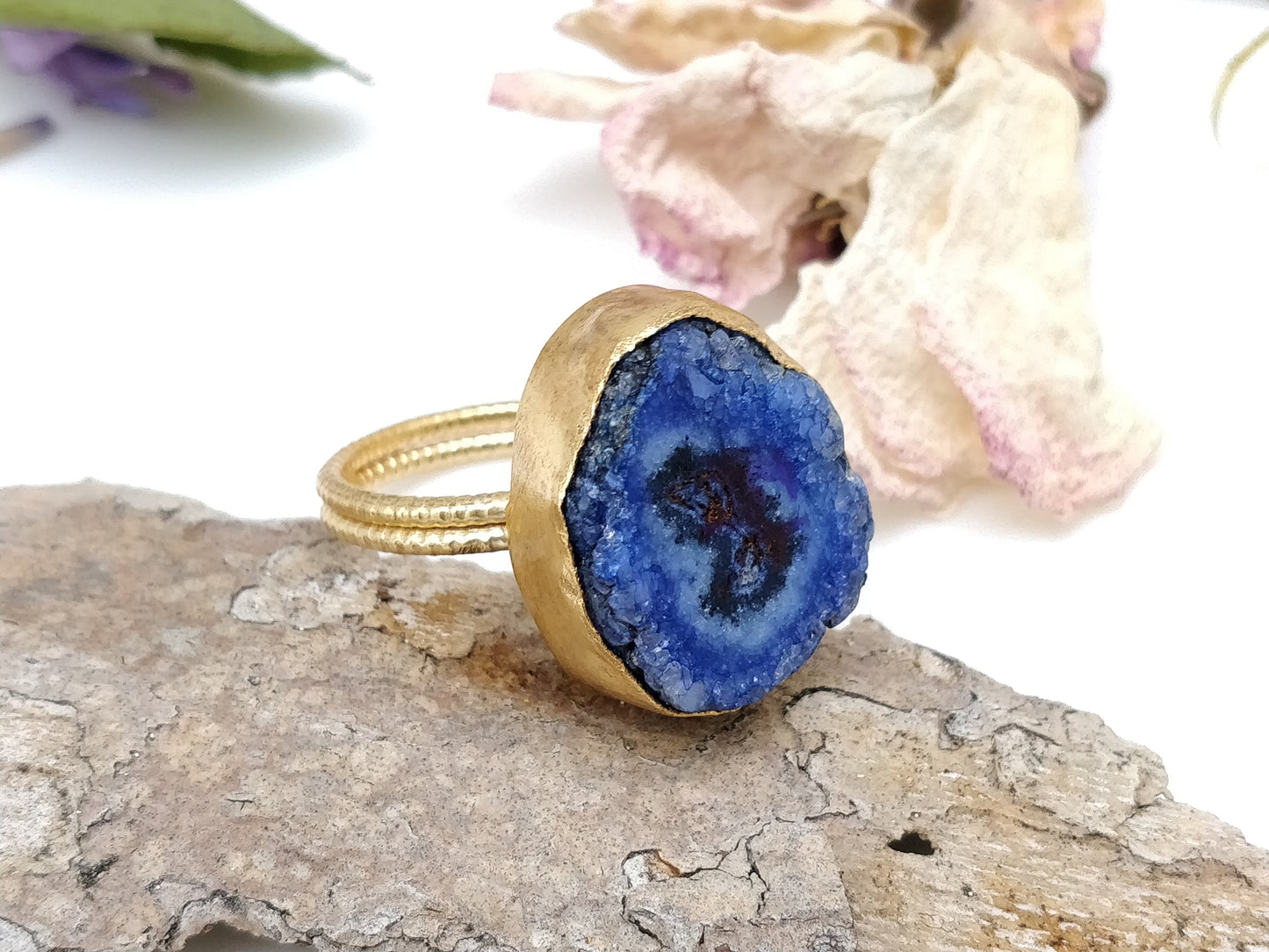 Blue Druzy Agate Gold Ring