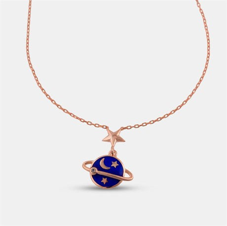 Blue Enamel Saturn Necklace