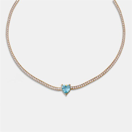 Blue Heart with Zircon Chain Choker Necklace