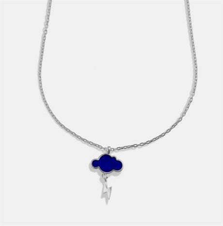 Blue Enamel Cloud and thunder Storm Necklace